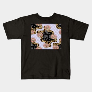 Monochrome paisley, traditional skull, leopard skin texture, polka dots Kids T-Shirt